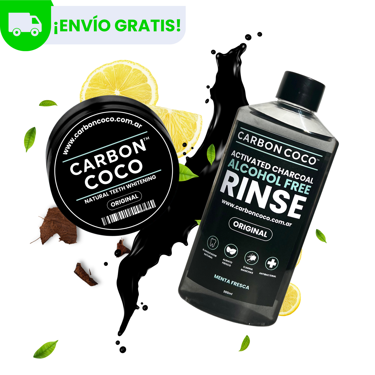 Carbón Coco™ Blanqueador Dental + Carbón Coco™ Enjuague Bucal