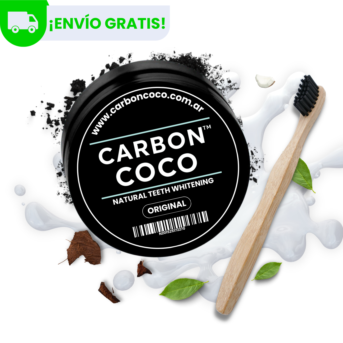 Carbón Coco™ Blanqueador Dental + Cepillo de Bambú