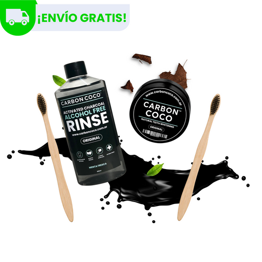 Carbón Coco™ Blanqueador Dental + Carbón Coco™ Enjuague Bucal + 2 Cepillos de Bambú